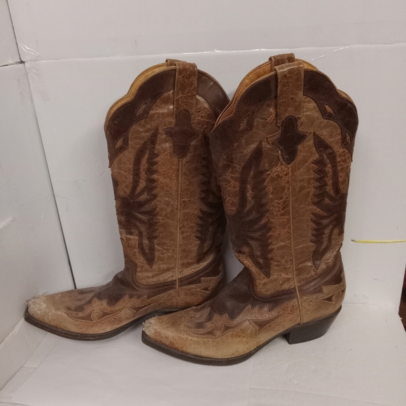 Herencia Cowgirl Boots Leather Size 7.5Tan & Brown Leather will NEED boot TIPS - Picture 3 of 12